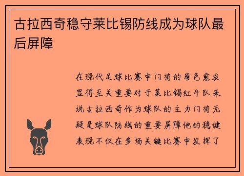 古拉西奇稳守莱比锡防线成为球队最后屏障